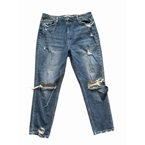 Flying Monkey Last Night High Rise Distressed Mom Jeans Med Blue Wash 32/26
